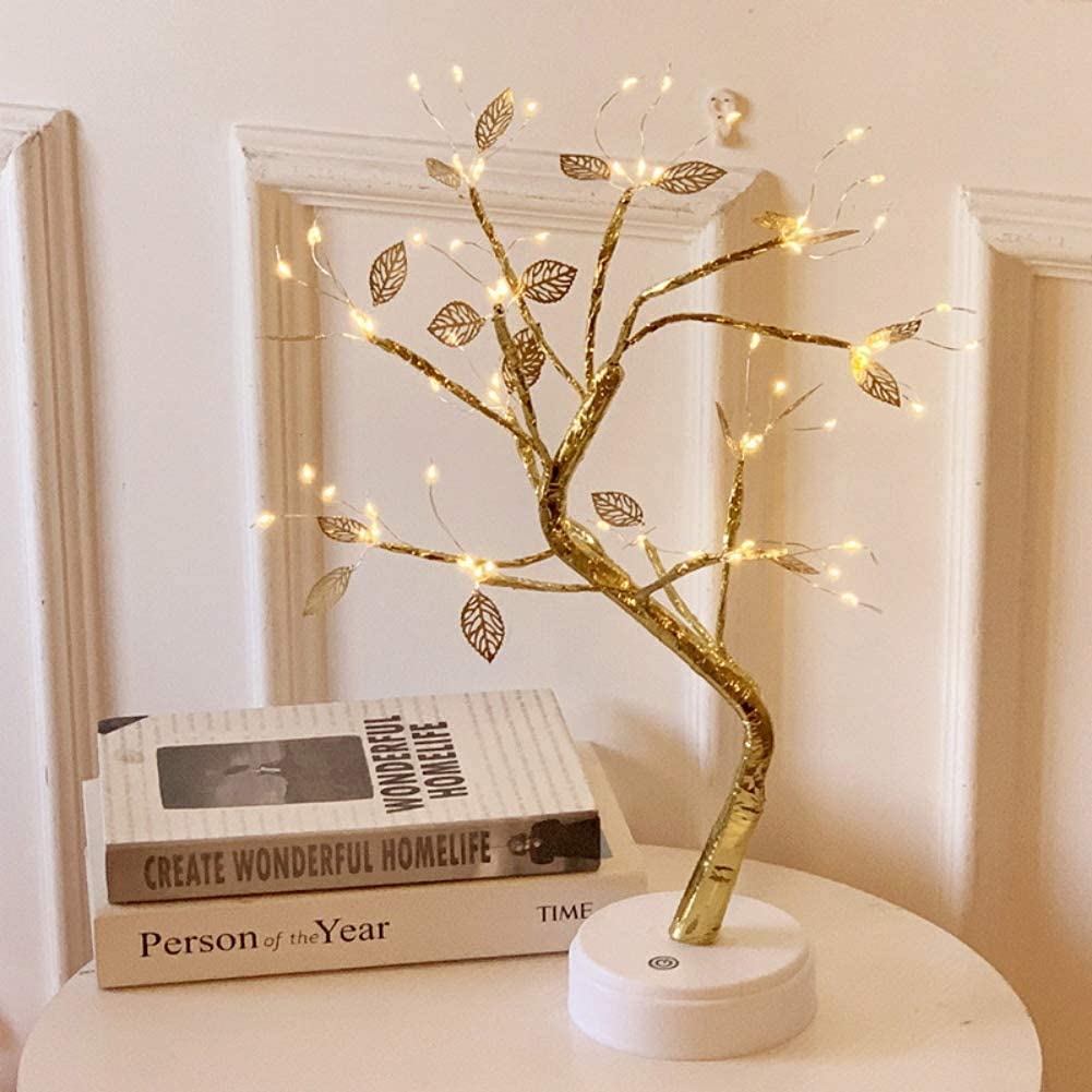 D-3 72 LED Golden Leaves Tree Table Lamp With B… - Bundle of 2
