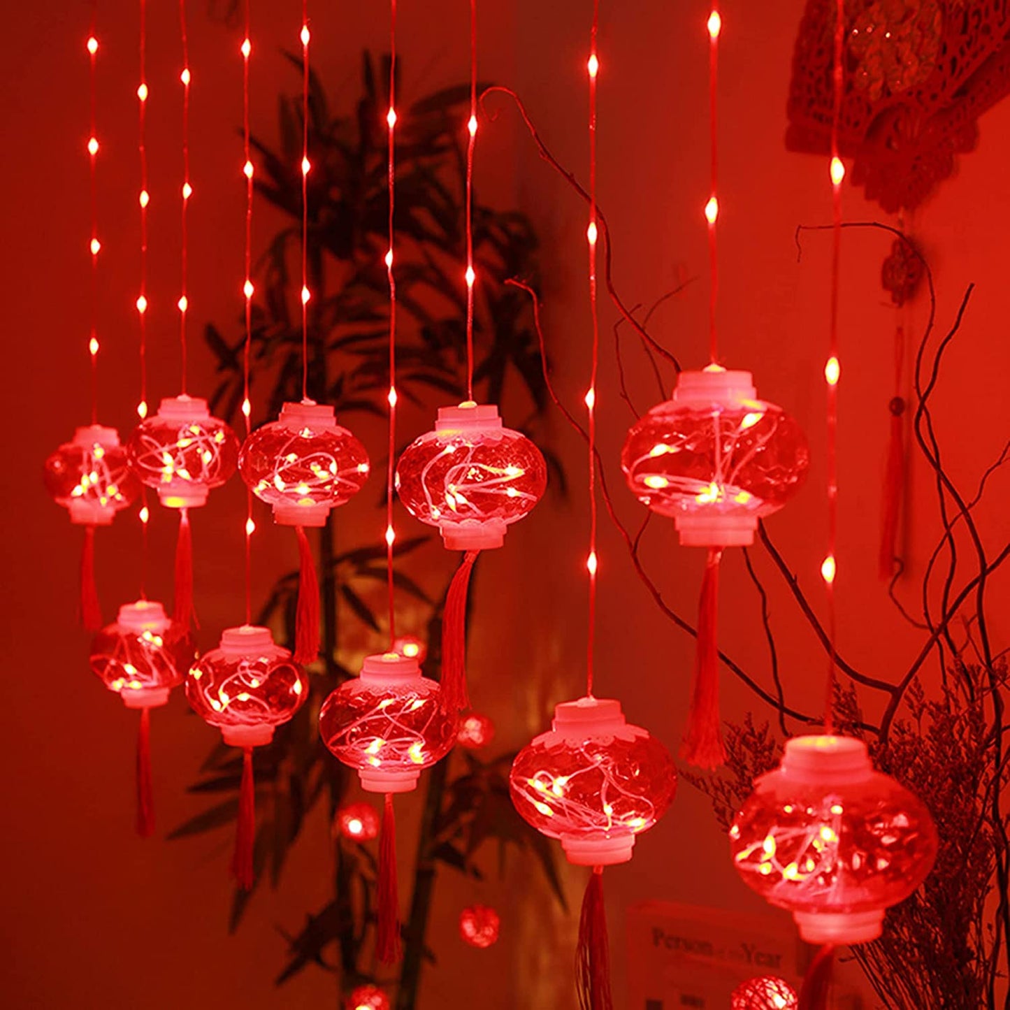 ZYF-122 Red Lantern Curtain Light 3.5M Plug-In - Bundle of 2