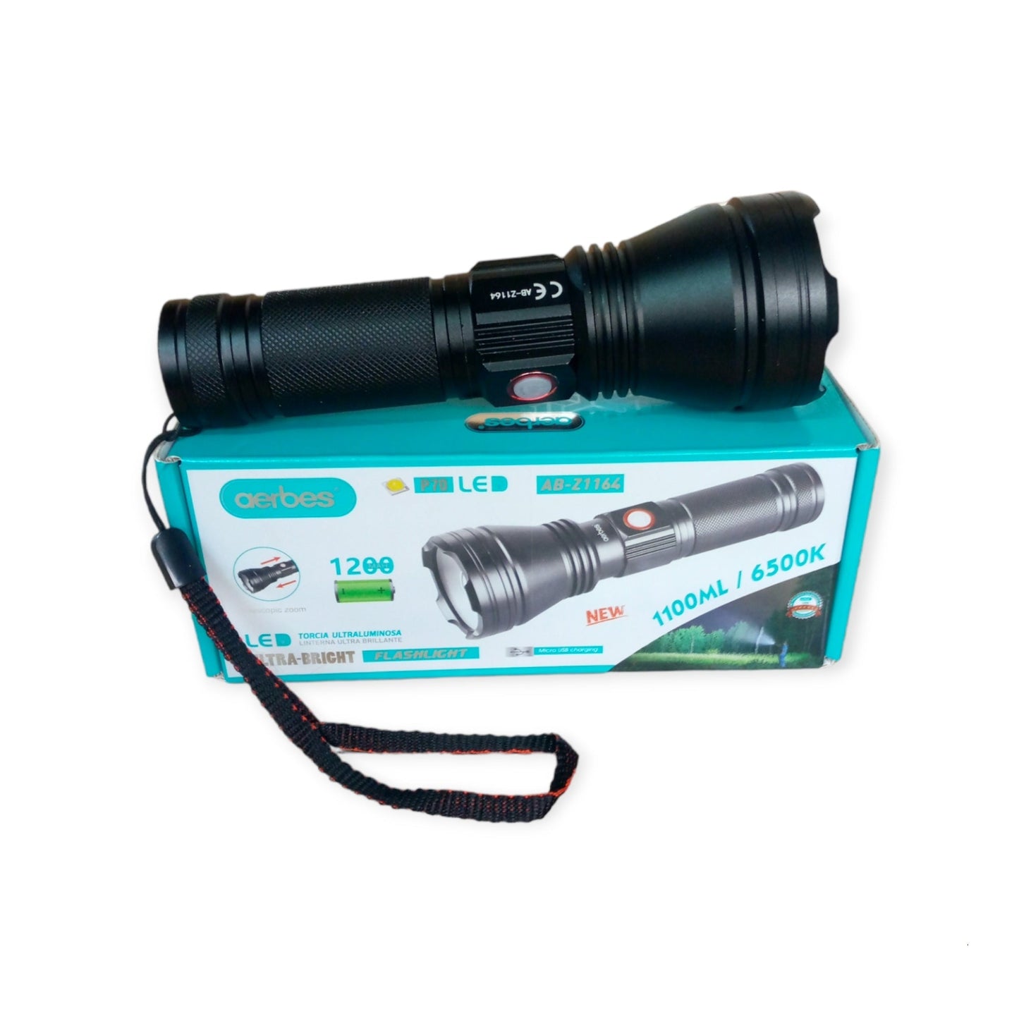 Aerbes AB-Z1164 Flashlight with 1200mah Battery - Bundle of 2