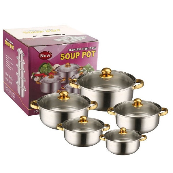 JG23-17 10 Piece Stainless Steel Pot Set With G…