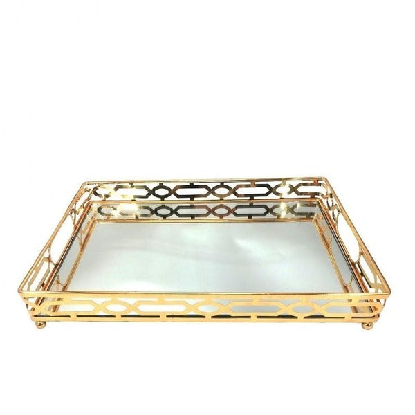 Decorative Tray Vintage Gold Mirror Metal Tray Rectangulal