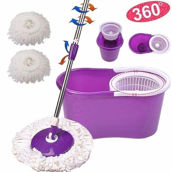 Rotating 360 Magic Spin Mop And Plastic Bucket Set-Green - Purple