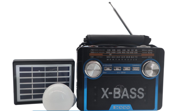 Ecco EC-3858 Solar Powered MP3/FM/AM/USB Portable Radio/Torch & Strap -Blue
