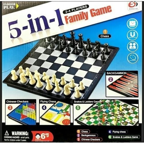 Sheng Bo 5 In 1 Chess, Chinese Checkers, Flying Chess, Backgammon And Snakes And Ladders Games