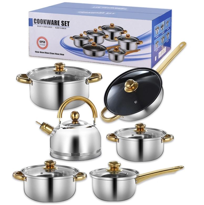 JG23-19 Gold Handle 12 Piece Pot Set With Whist…