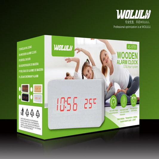 Wolulu AS-51701 Digital Wooden Alarm Clock with…