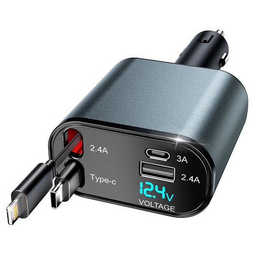 Aerbes AB-CZ35 4 in 1 Car Charger With Retracta… - Bundle of 2