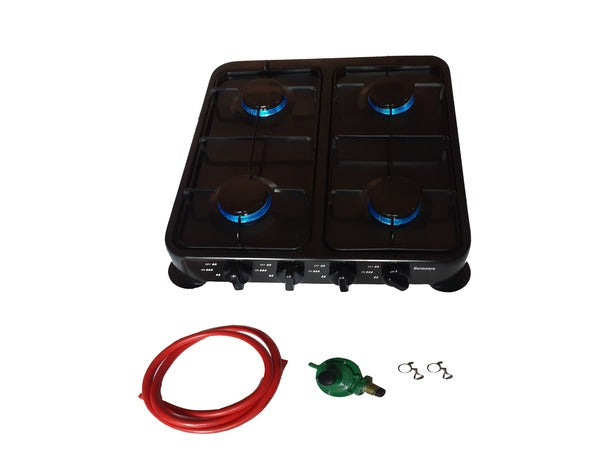Black 4 Plate Gas Stove with Fittings