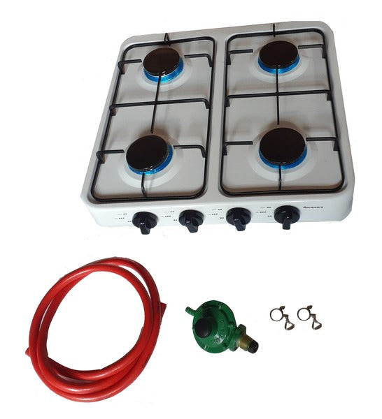 White 4 Plate Gas Stove with Fittings