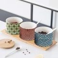 Kitchen Supplies Ceramic Seasoning Bamboo Tray Spices Seasoning Jars Set