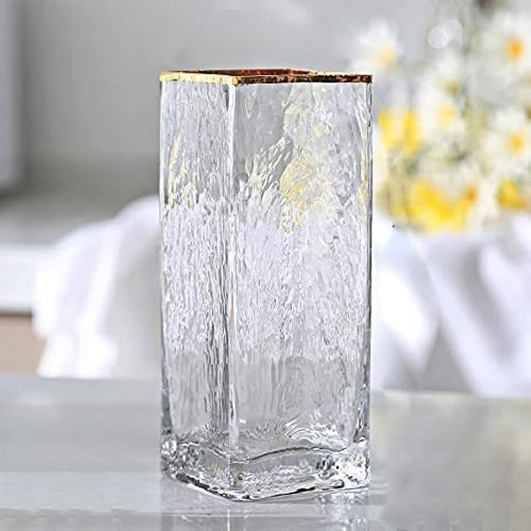 Vintage Clear Glass Square Textured Vase