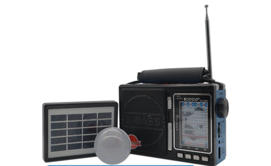 Ecco EC-3855 Solar Powered MP3/FM/AM/USB Portable Radio/Torch & Strap -Blue