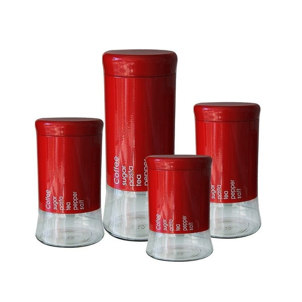 DH - Kitchen Food Storage Airtight Coffee Tea Pasta Sugar Canister Set - Red Transparent