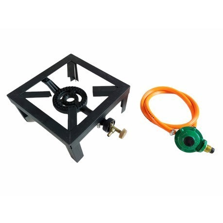 Single Gas Burner, 4 Legged with Hose And Regulator Set.