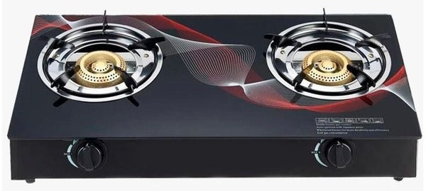 Two Burner Auto-Ignition Tempered Glass Panel Gas Stove - Red Swirl Edition