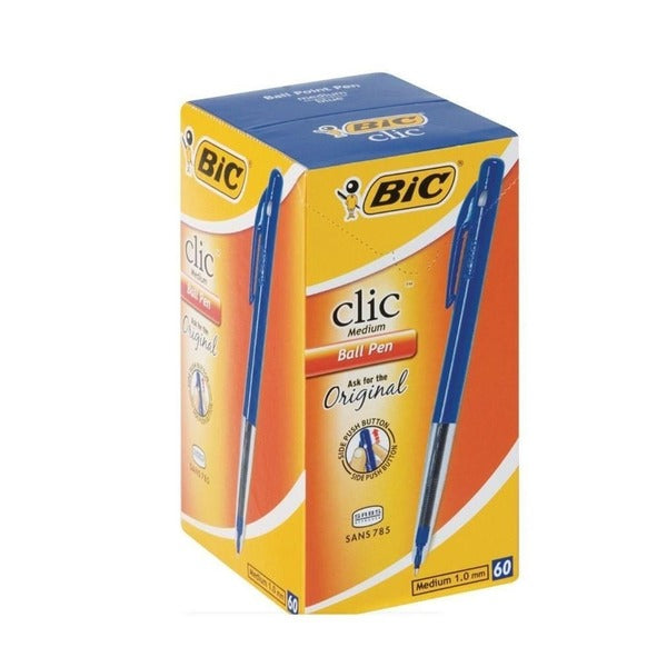 BIC Clic Medium Ballpoint Pens - Blue x 60