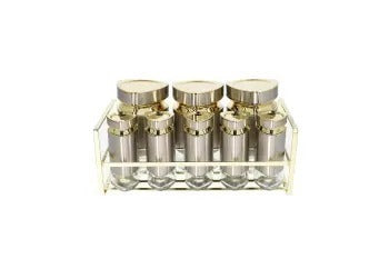 Silver Condiment 8Pc Spice Set Stainless Steel with Gold Line