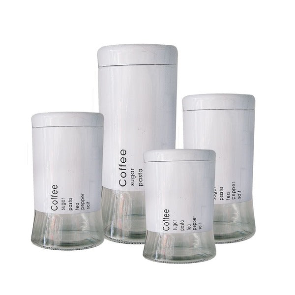 DH - Kitchen Food Storage Airtight Coffee Tea Pasta Sugar Canister Set - Cream Transparent