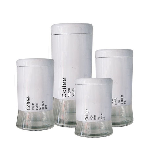 DH - Kitchen Food Storage Airtight Coffee Tea Pasta Sugar Canister Set - Cream Transparent