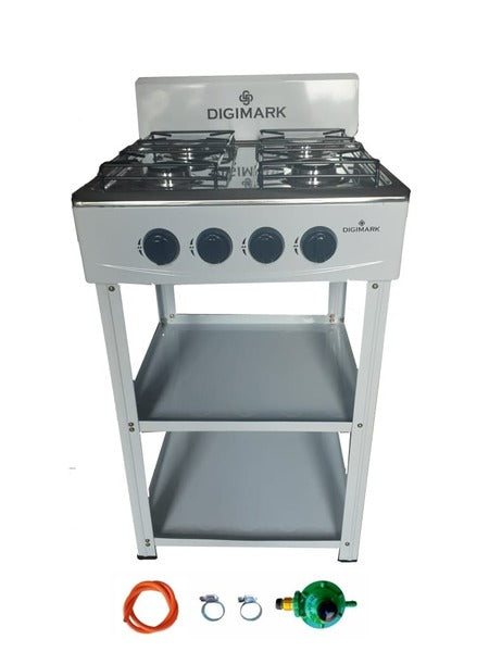 Digimark Freestanding 4 Burner Gas Stove with Shelves and Fittings