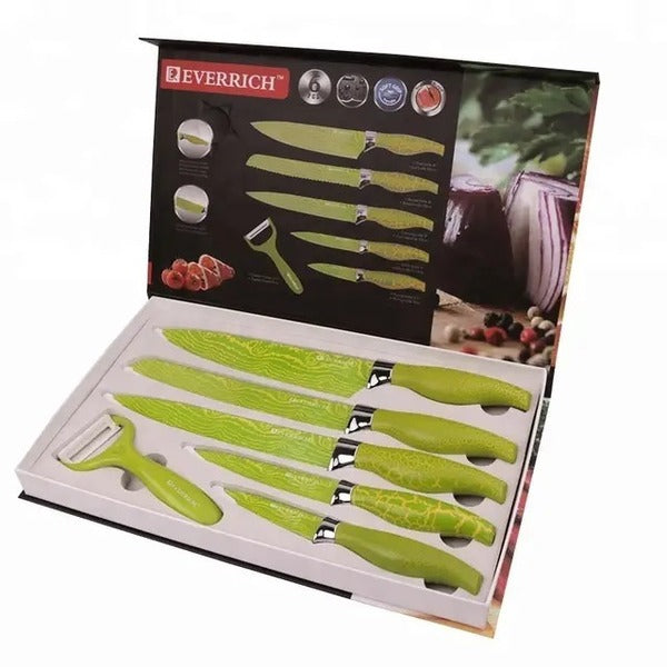 Knife Set 6 Piece Set with Non Stick Coating-Green