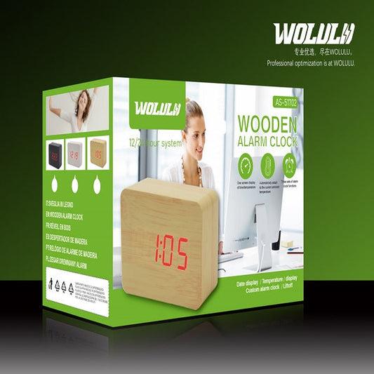 Wolulu AS-51702 Digital Wooden Alarm Clock with…